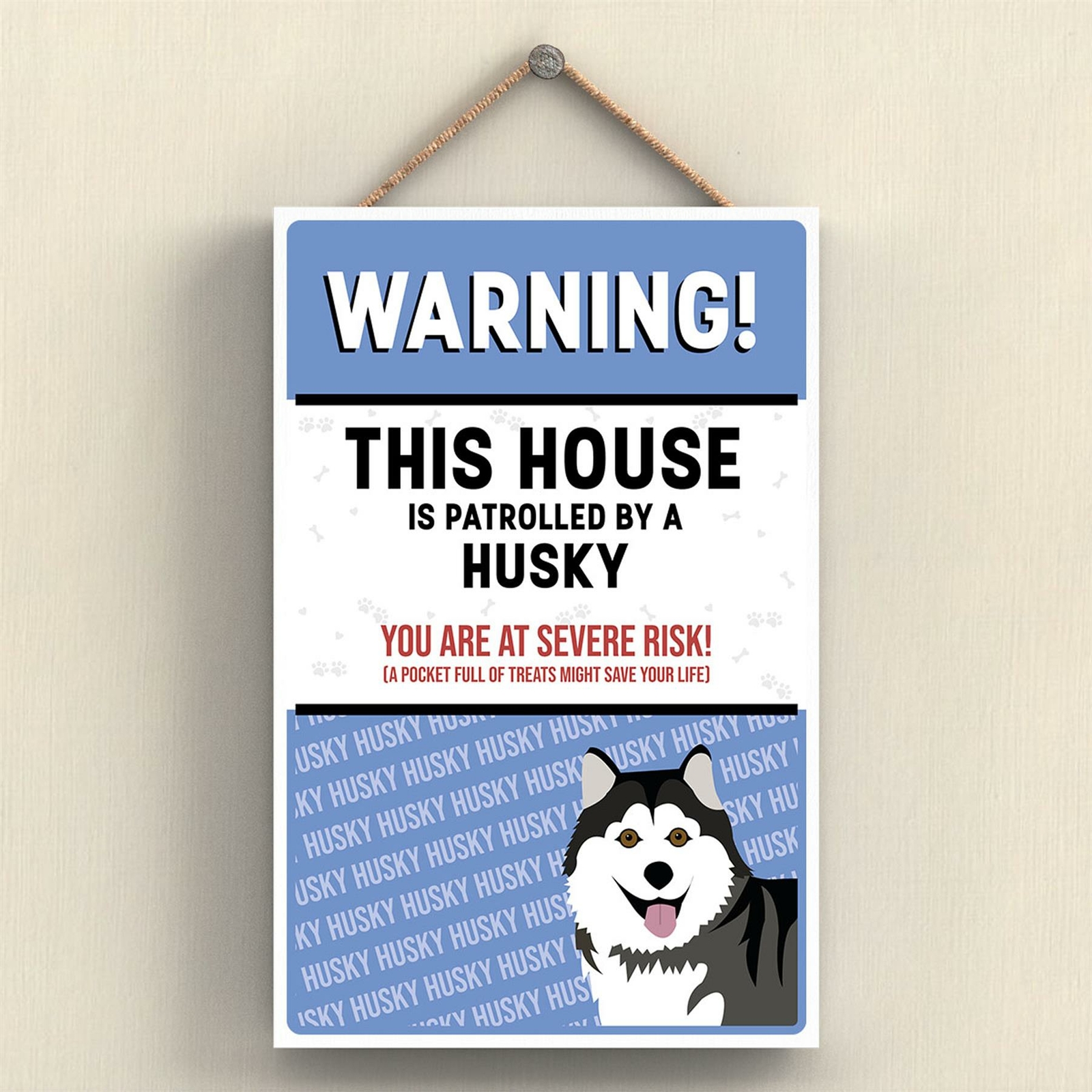 HUSKY WORKS OF K PEARSON DOG BREED ILLUSTRATION WOODEN HANGING PLAQUE