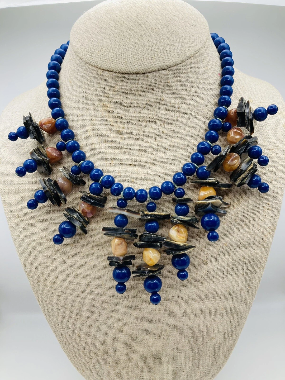 Rara Collana Vintage Givenchy Perline Blu Abalone Agata