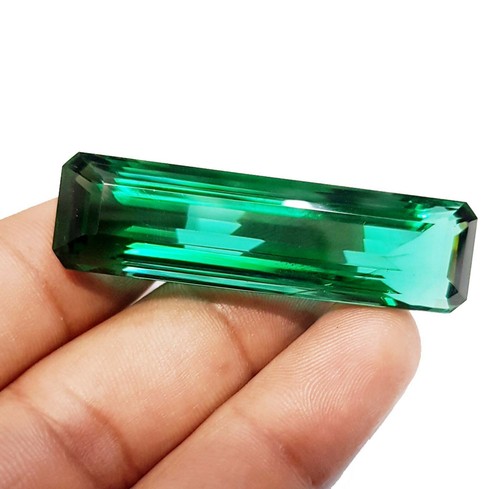 76.45 Ct Green Bluish Topaz Baguette Shape Green Topaz Lab Created Loose Gemston - Picture 5 of 7