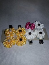 4 Pink, Yellow  White Flower Girls Barrette Homemade
