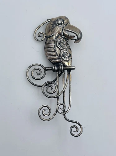 Parisina Vintage Mexican Marcel Boucher Vintage Sterling Silver Parrot Bird Pin