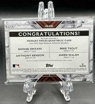 ゲームセンター・ゲームカード OHTANI/TROUT/RENDON/WALSH RELICS Ohtani, Trout, Rendon, Walsh 2022 Topps Museum Game-Used
