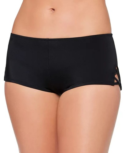 Salt + Cove Juniors Strappy-Side Boyshorts Swim Bottom Swimsuit, Black, Large