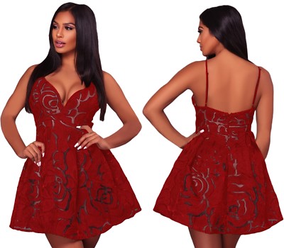 Abito ricamato gonna top Scollo Rose Cerimonia Party Ballo Skater