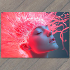 POSTCARD Girl Pink Spikes Vibrant Beauty Bold Surreal Portrait Dreamlike