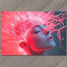 Art Print  Girl Pink Spikes Vibrant Beauty Bold Surreal Portrait Dreamlike