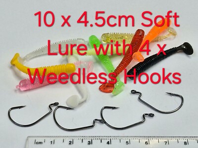 14-teiliges Softköder Set 10x4cm Paddelschwänze 4 x unkrautfreie Haken Barsch Forelle LRF