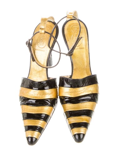 FREE LANCE Black, Metallic & Yellow Patent D'Orsay Pumps SZ 7.5 37.5 Good Cond. - Picture 3 of 5