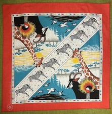 Vintage 1980s WAMCRAFT USA African Safari Animals 50/50 USA MADE BANDANNA Zebra
