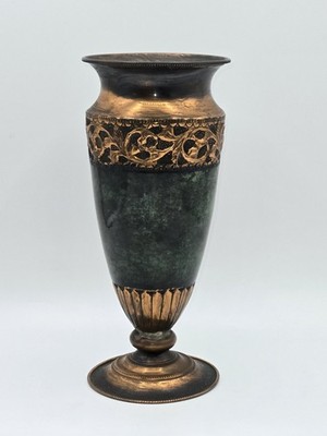 Hammered Copper Vase Israel Patina Finish Ornate Band Mid Century Decorative Urn