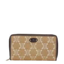 Celine Macadam Round Long Wallet Beige Brown Canvas Leather Women'... GZl17ybn