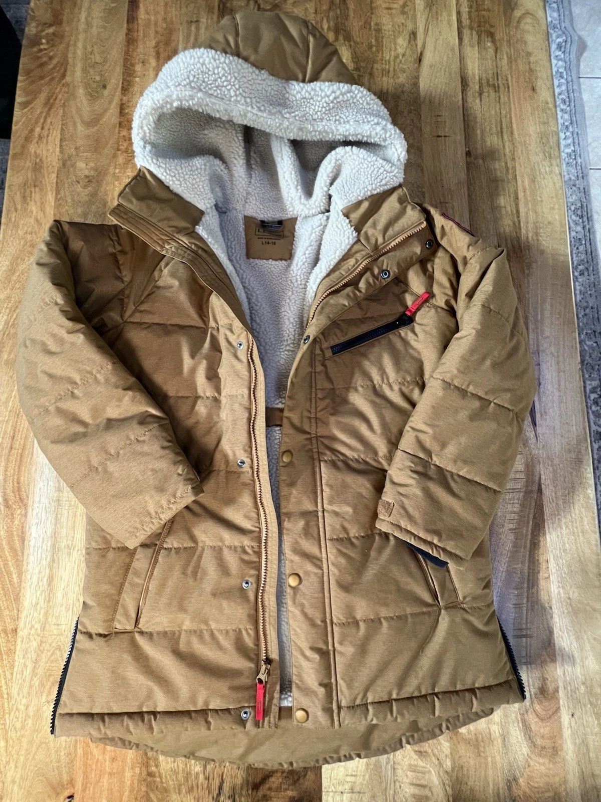 LL Bean Fleece Lined Jacket Youth Large 14-16 Winter Hooded Snow Parka
