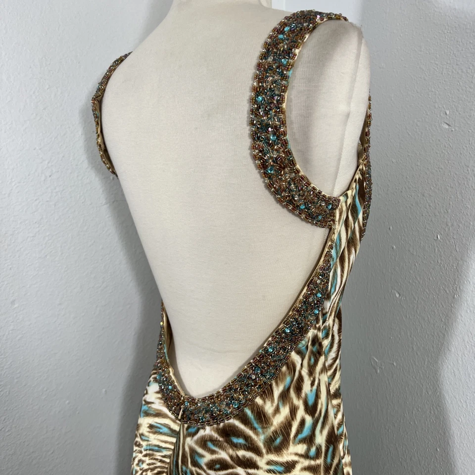 Vestido Sean Couture para mujer S estampado animal satinado cuentas babydoll Y2K caprichoso Foto 4 de 4