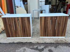 Lockable Office Storage Cupboards - Set of 2 Desk Height Wooden Matching Units