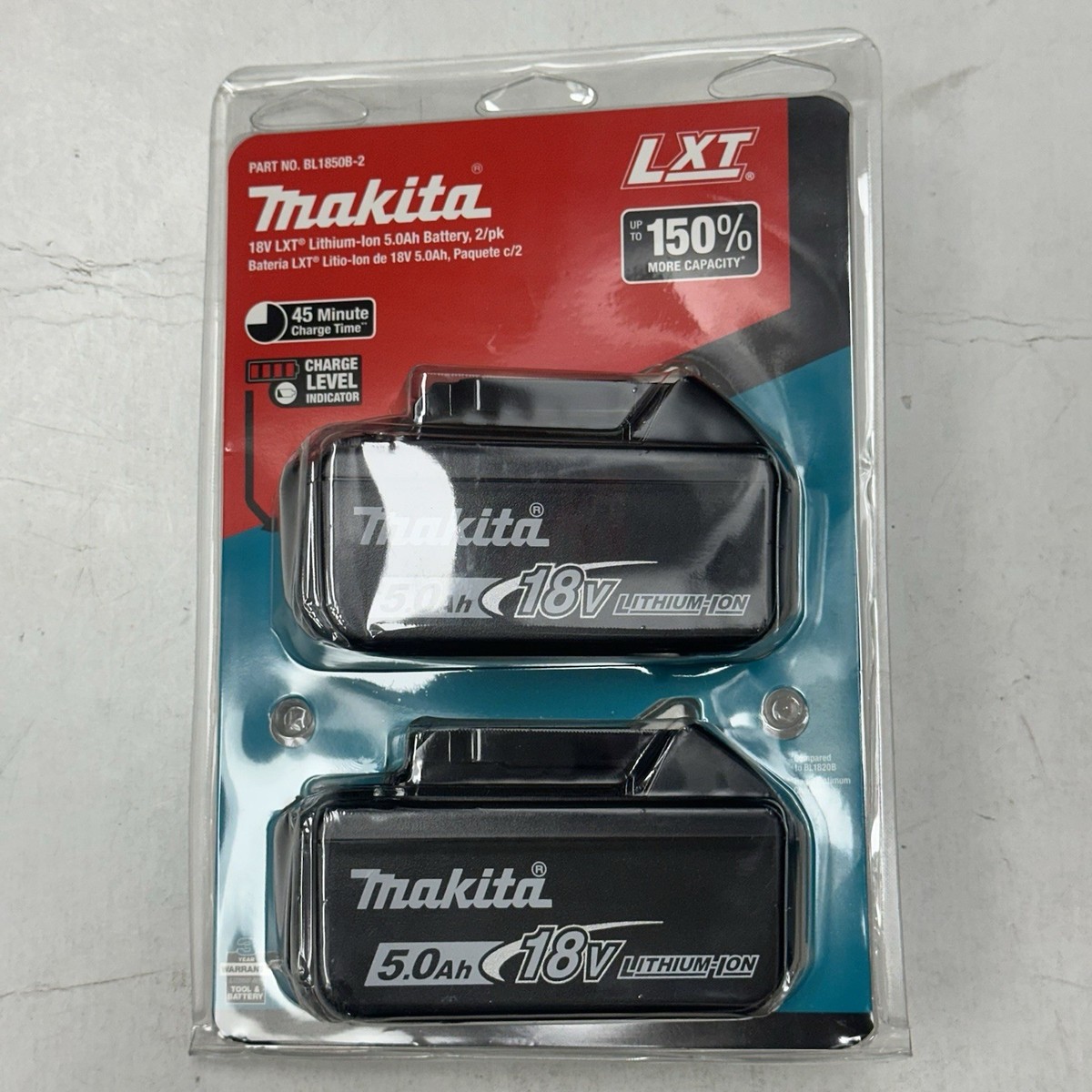 Makita BL1850B-2 18V 5.0Ah Lithium-Ion Battery - Black (2-Pack 