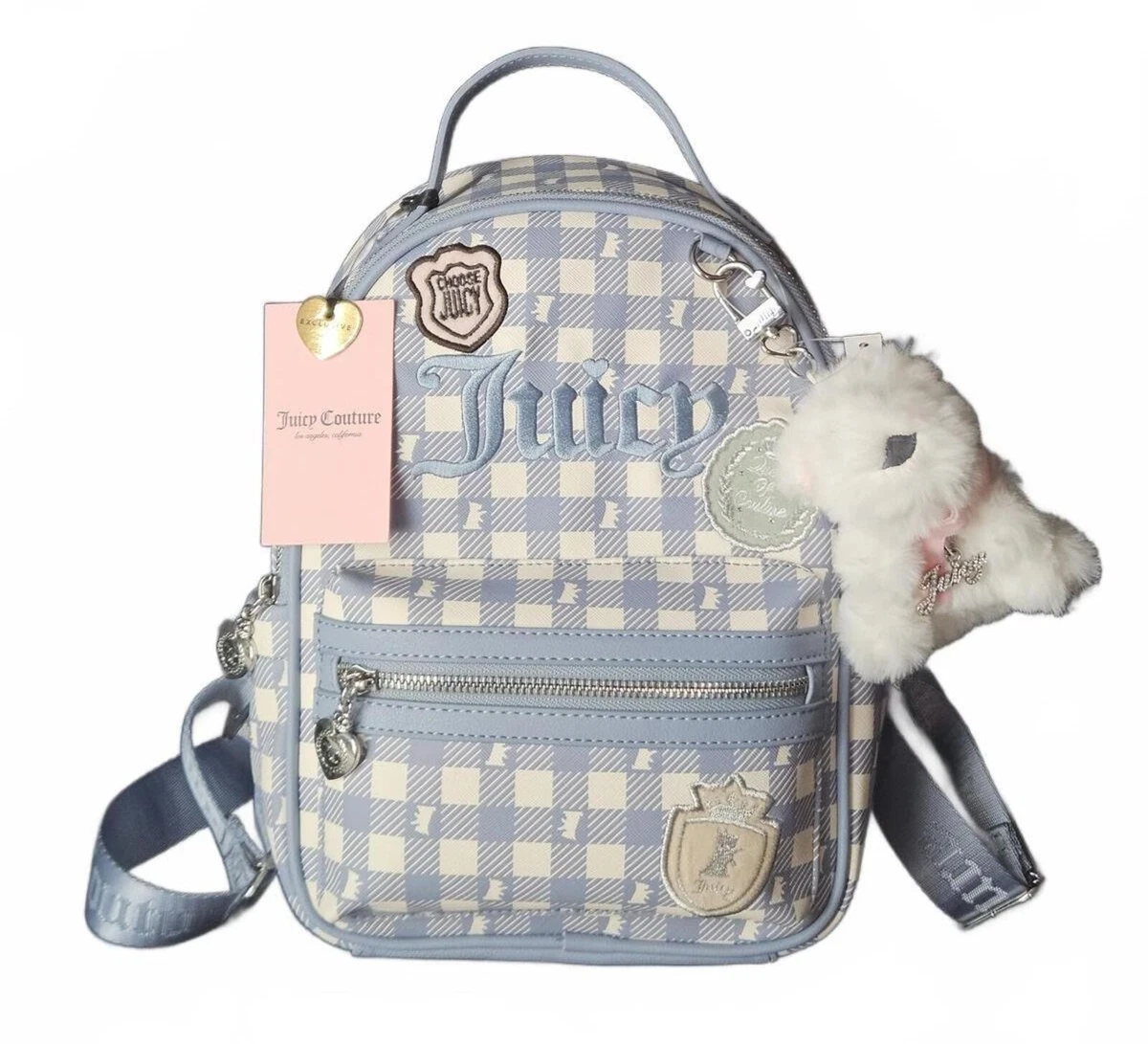 Juicy Couture Study In Style Scottie Plaid Backpack Dusty Blue NWT JUICY COUTURE Blue STAR Quilted VELOUR Small BACKPACK  main image 4