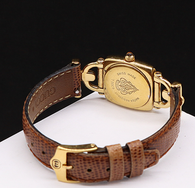 Exc+5] Vintage GUCCI 6300L Gold Dial Brown Quartz Woman's Watch