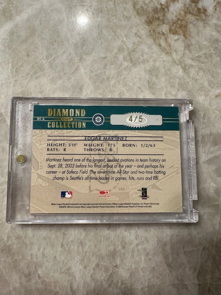 Tarjeta Donruss Diamond Kings Edgar Martinez 2004/5 SSP automática Seattle Mariners DC-6 Foto 4 de 4
