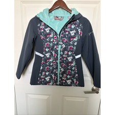 Free Country Girls Softshell Stretch Jacket Floral Gray Teal Hood Size 10/12