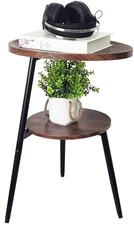 Side Table Small End Table, Oval Round Wood Sofa Table, 2 Tier Accent Table 