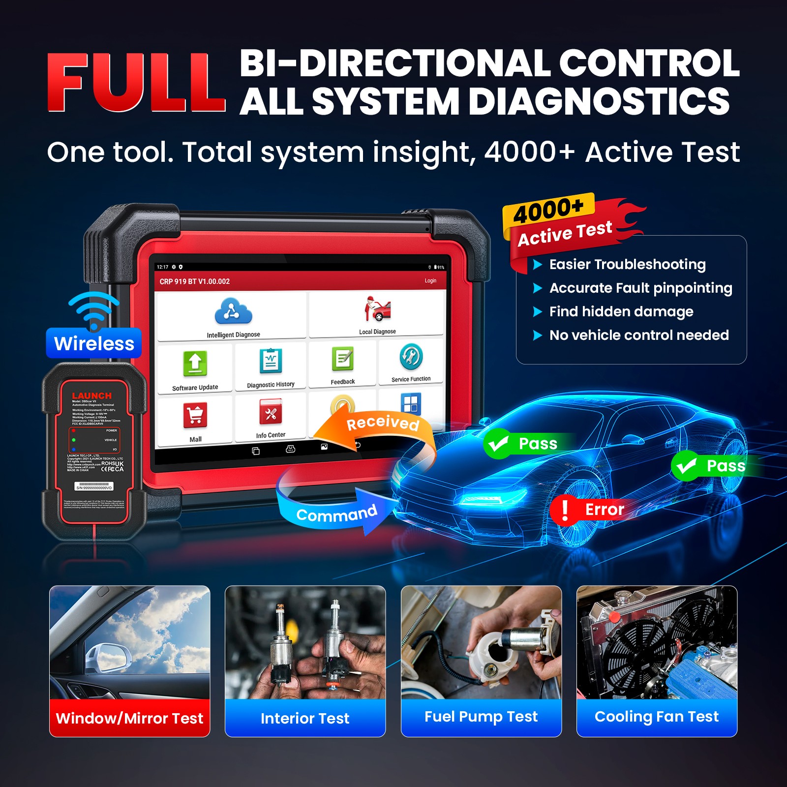 LAUNCH X431 CRP919E BT OBD2 dispositivo diagnostico TUTTO IL SISTEMA ECU codifica CANFD DoIP foto 6