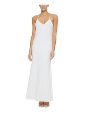 DKNY Womens White Crisscross Straps Sleeveless Full-Length Mermaid Dress 2