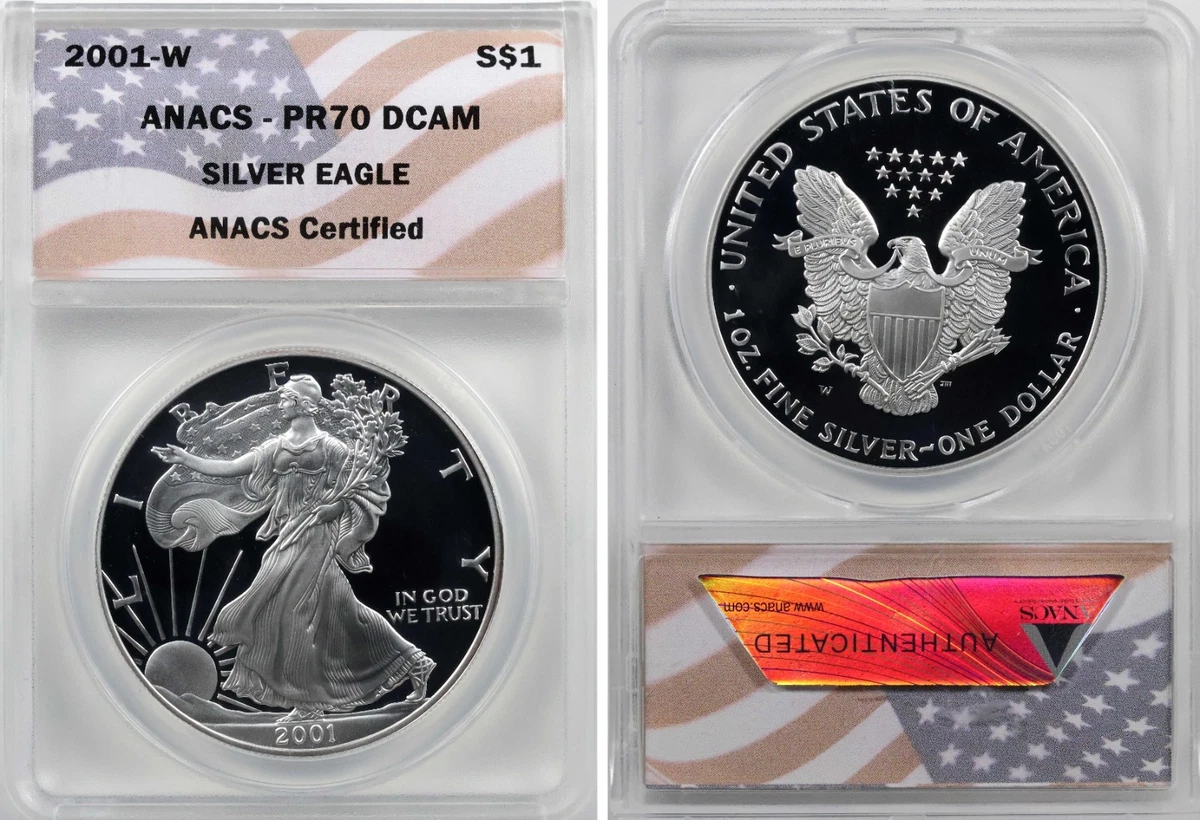 American Eagle PR 70 Graded Proof ANACS Certified Silver Bullion