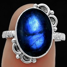 Blue Fire Labradorite - Madagascar 925 Sterling Silver Ring s.8 Jewelry R-1103