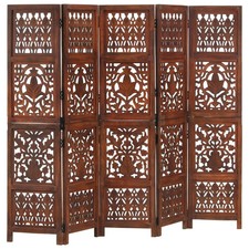 Room Divider 200x165 cm Brown Solid Mango Wood & MDF Hand Carved Folding Screen