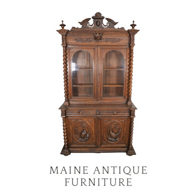 Antique Carved Oak Sideboard Breakfront Cabinet w/ Carvings 1880s #22443
