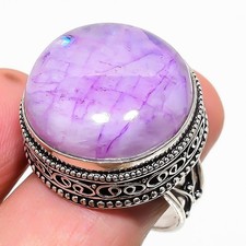 Natural For He Rainbow Moonstone Gemstone 925 Sterling Silver Ring Size 9 f799
