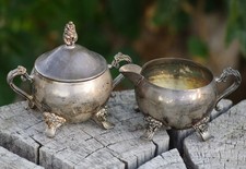 Antique Sugar Bowl and Creamer Set Silver Plate Art Nouveau Made in USA 1890's