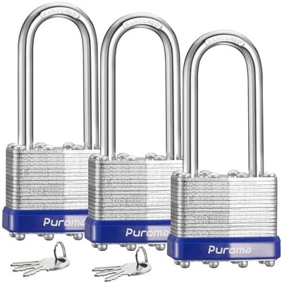Lock 3 Pack Padlocks, 2  Long Shackle Heavy-Duty Locks with 6 Keys, 40mm Hard...
