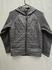 North Face Jacket Boys Large Gray Quilted Hooded Full Zip Insulated Fleece