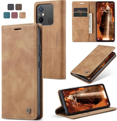 Handyhülle Xiaomi Redmi 12C/11A Poco C55 Leder Klapphülle Vintage Ständer Braun