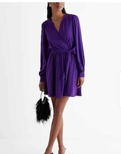 EXPRESS Satin V-Neck Long Sleeve Tie Waist Mini Dress *NWT*