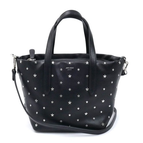 Jimmy Choo Mini Pimlico 2Way Shoulder Bag Black Leather Silver Studs Authentic
