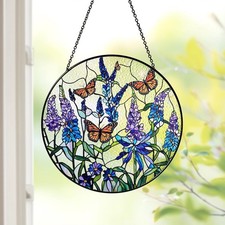 Lavender Monarch Butterfly Stained Glass Suncatcher for Window Hanging Wall