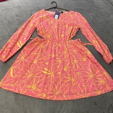 NWT Universal Thread Floral Dress Womens M Pink Yellow Cutout Waist Long Sleeve