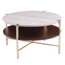 Ardmillan 33 Round Faux Marble Cocktail Table, Brass