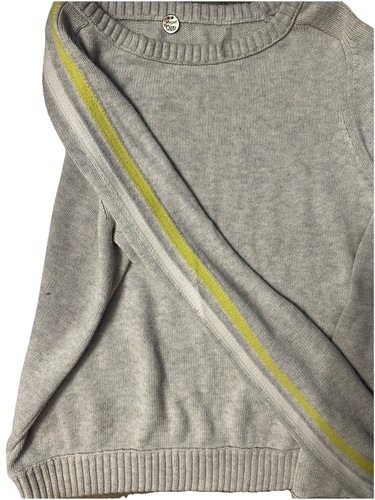 Margaret O'Leary Pullover Damen Baumwolle hellgrau mit gelben Ärmeln Streifen XS - Bild 4 von 6