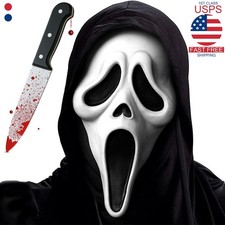 Ghostface Scream Hooded Latex Mask Bloody Plastic Knife Horror Costume Prop