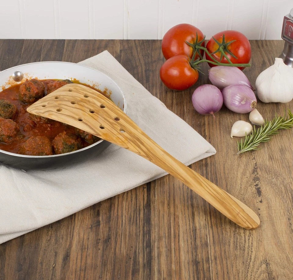 Eddington Italian Olive Wood Wide Pierced Spatula, Handcrafted in Europe, 12.... - Image 4 of 4