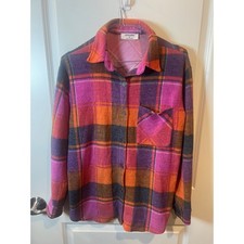 Zenana Womens Shacket Plaid Fleece Pink S