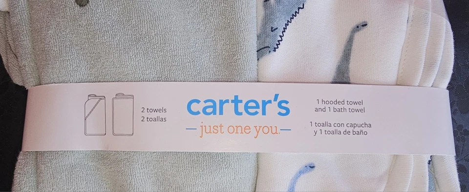 Carter's Just One You Baby Boys' 2-Pack Hooded & Bath Towel - Dinosaur 29 x 29in - Image 2 of 4