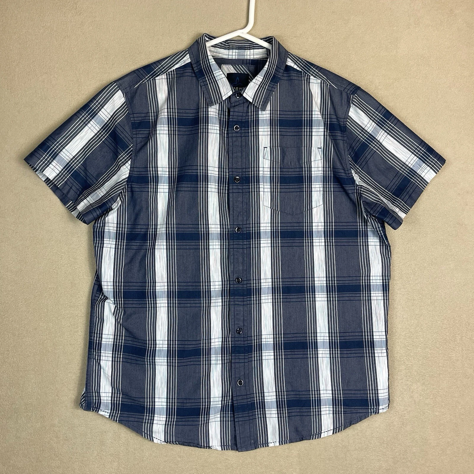 Prana Shirt Adult Large Blue Plaid Short Sleeve Outdoor Hiking Preppy Men