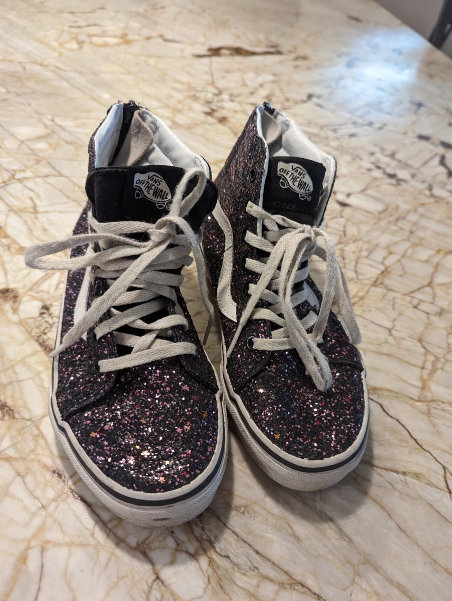 Vans Off The Wall high top black purple sparkly shoes girls size 3 T61