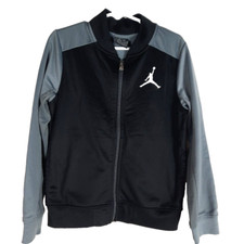 Nike Air Jordan Boys Sweat Jacket Size 6 M 5-6 Years Zip Front Black Gray