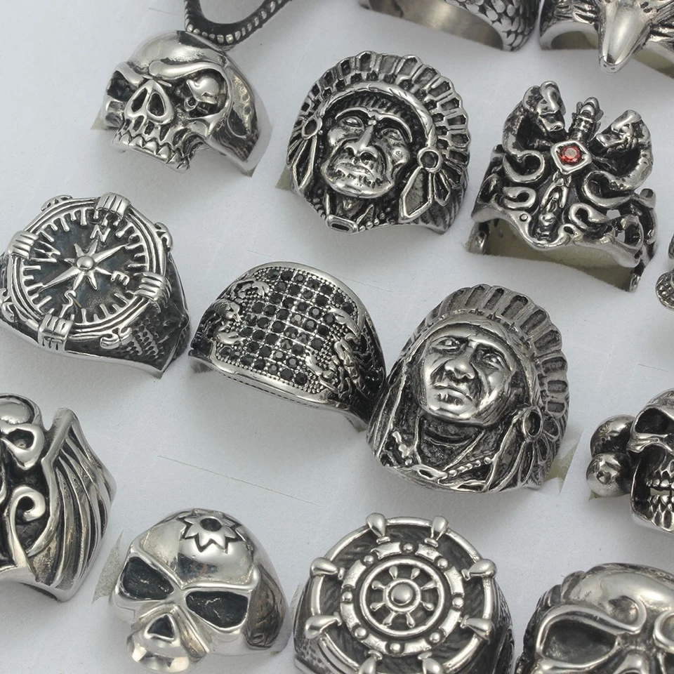 20 pcs /Lot Stainless Steel Men Biker Rings Punk Skull Jewelry Wholesale Mixed - Image 4 of 4