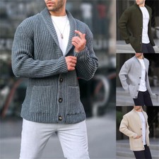 Men Knitted Cardigan Jacket Slim Long Sleeve Casual Sweater Coat Hoodie